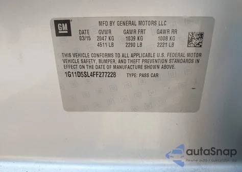 2015 Chevrolet Malibu 2Lt z USA, uszkodzony, nr VIN 1G11D5SL4FF277228